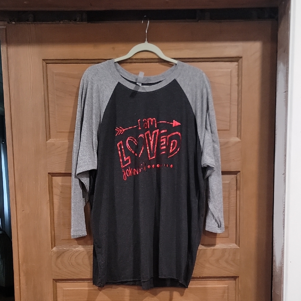 Next Level Apparel Black and Gray Long Sleeve Tee with Red Graphic